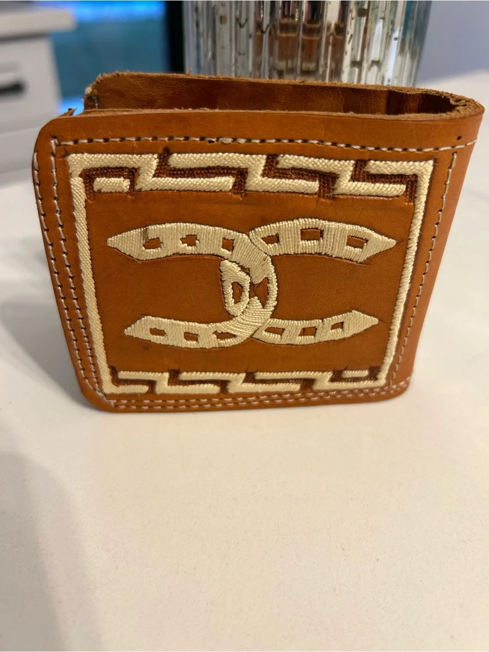 Mexican Small Leather Bifold Wallet with Embroidered Bull Motif - Kids/Adults